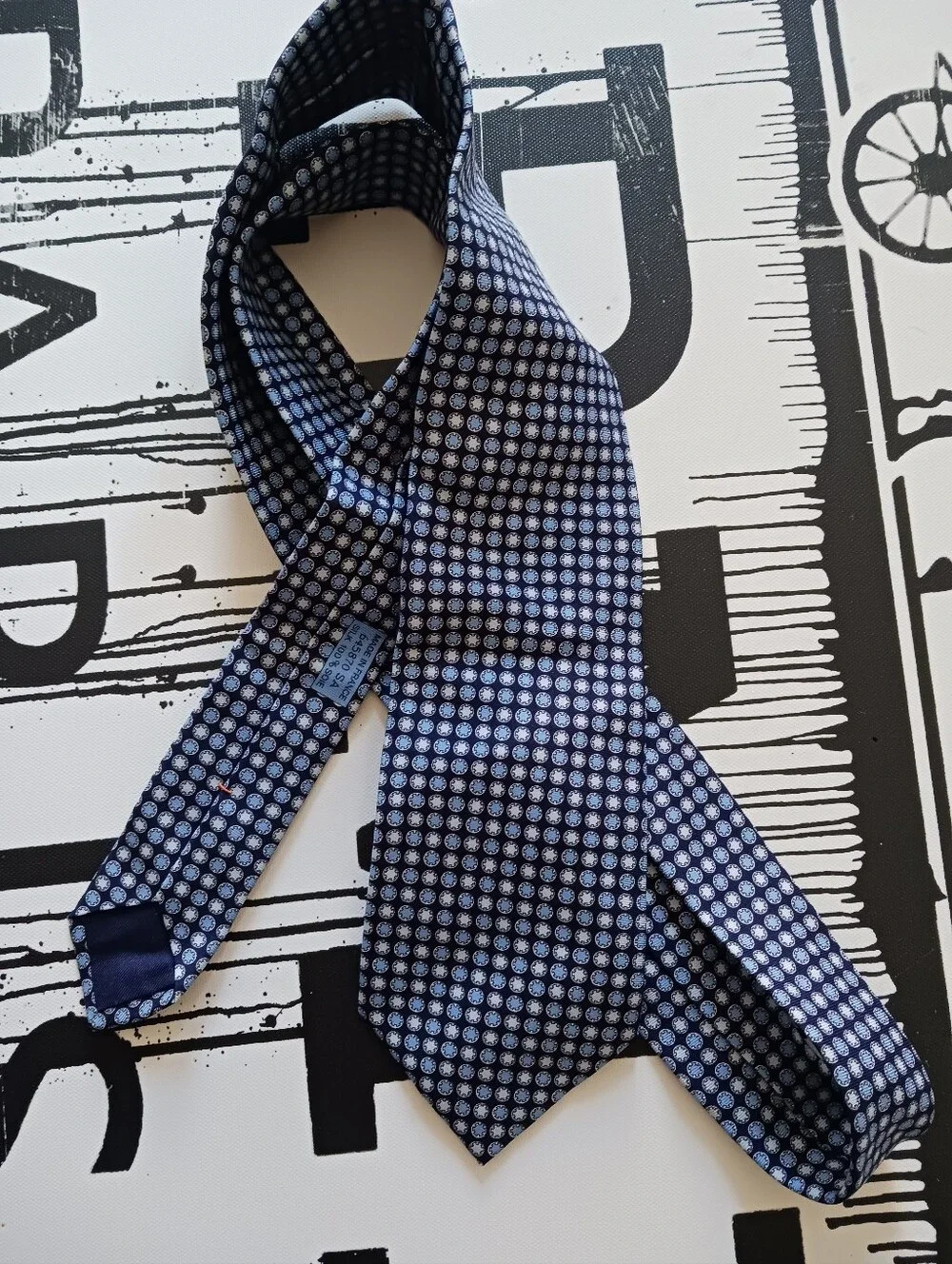 Hermes Cassette Tape Classic Blue Micro-Pattern Men’s Tie, 645870 SA, France